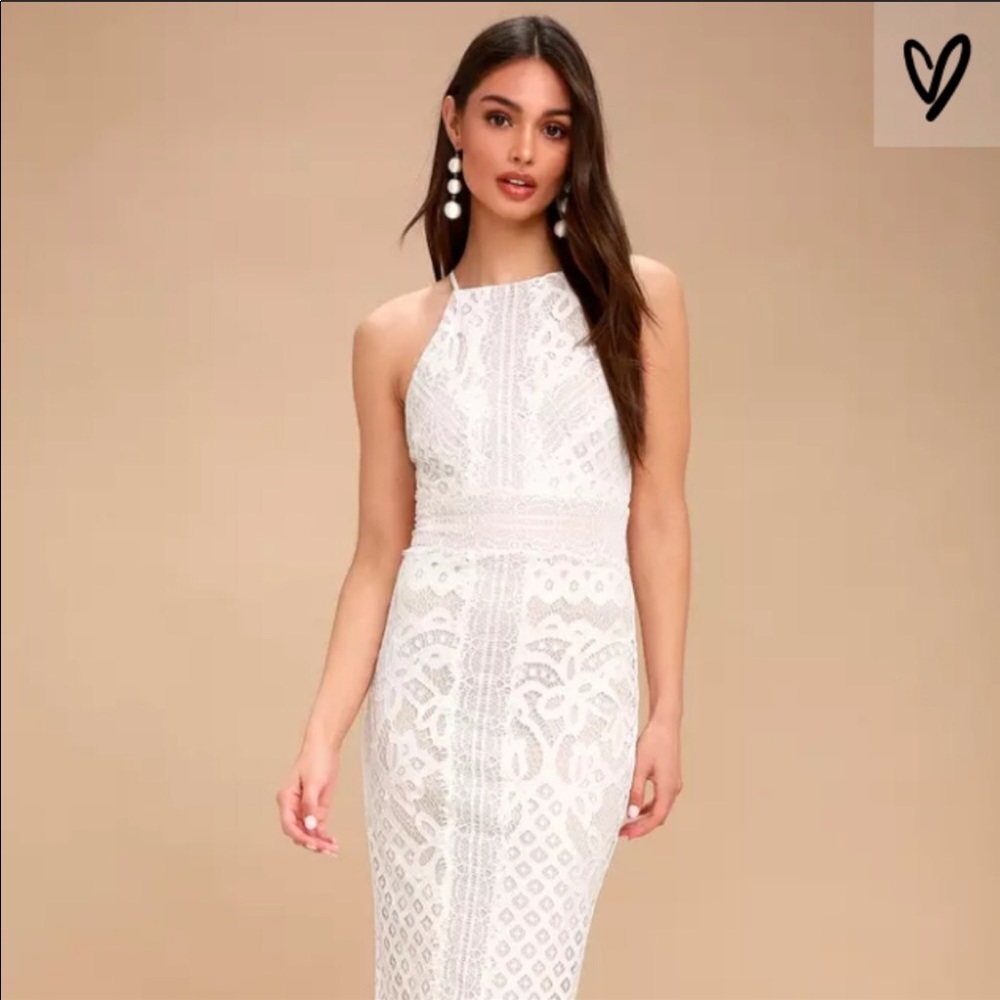 Lulu’s white lace/crochet midi dress